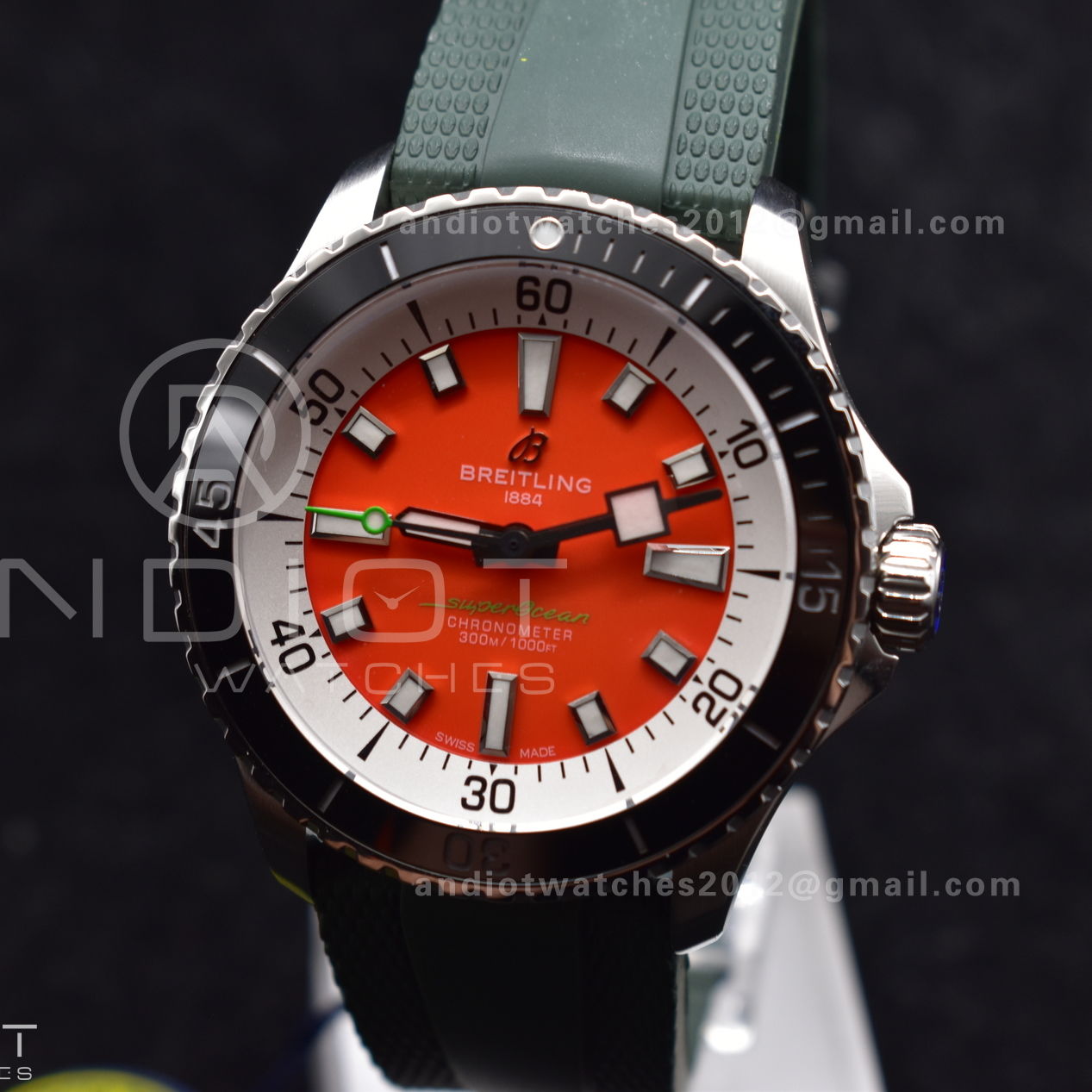 SuperOcean Automatic 42 SS BLSF 1:1 Best Edition Orange Dial on Green Rubber Strap A2824